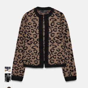 Zara Leopard Jacquard Cardigan Sweater , NWT